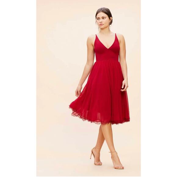 Dress The Population Alicia Midi Dress Womens Small Garnet Red Chiffon Crepe - Picture 1 of 11